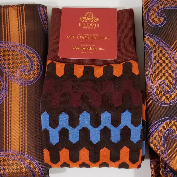 Robert Lewis Orange Bow Tie Hanky Socks Box 3 Set - Picture 4 of 7